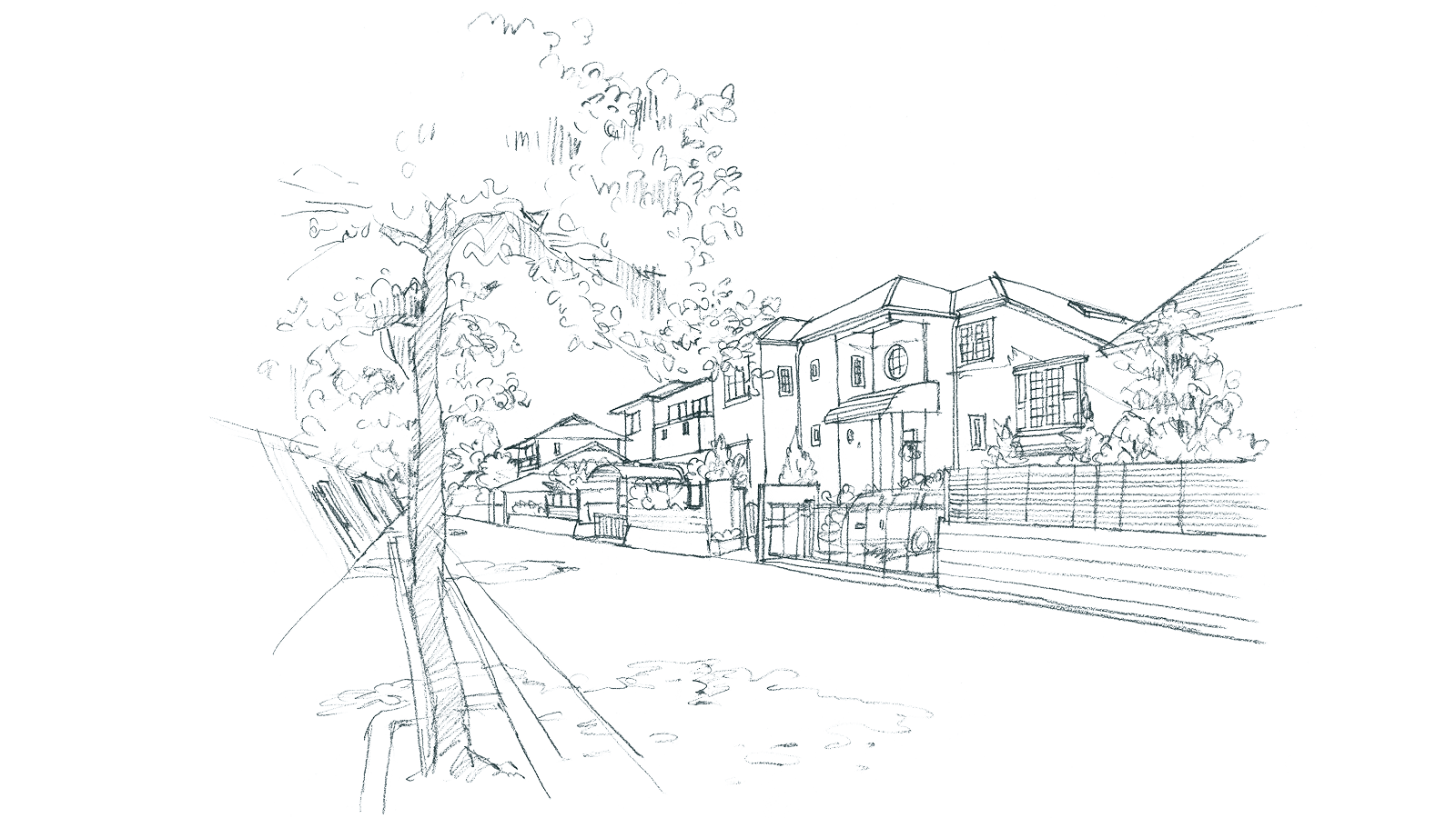 街並みの線描画